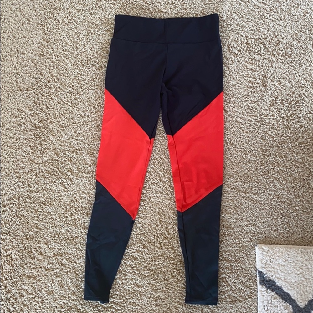 Navy & Red Ankle Length Yoga Pants